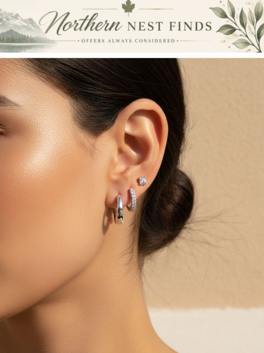 3 Pairs 925 Sterling Silver Stud Hoop Earrings Set Hypoallergenic Dainty Gift